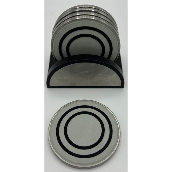 Set of 4 Stainless and Sandstone Coasters - Picture 1 of 2